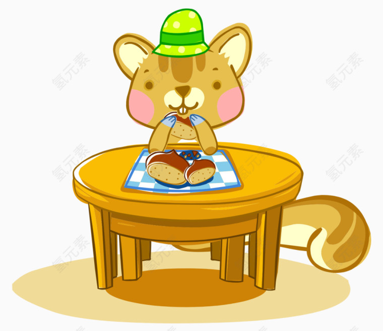 卡通手绘戴帽子吃东西松鼠