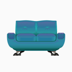 矢量卡通蓝色沙发双人沙发
