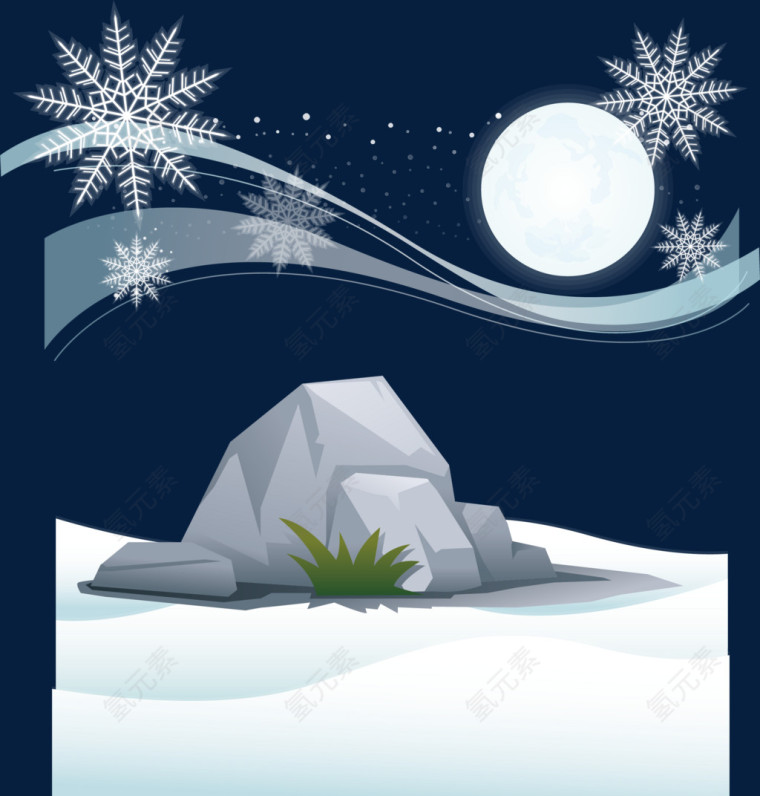 雪景白雪矢量雪花石头