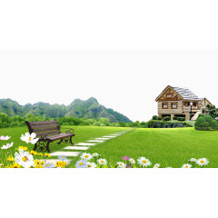 乡村别墅山坡草地