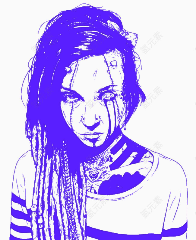 蓝色版画风女孩