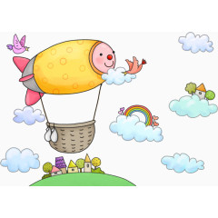 卡通创意飞船与彩虹