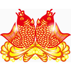 矢量手绘双鱼剪纸