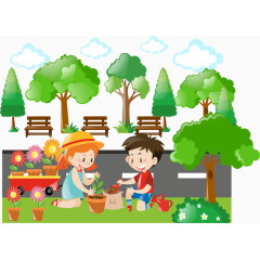 植树绿化的孩子