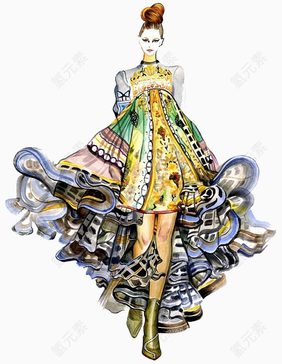 多彩多条裙子服装设计稿