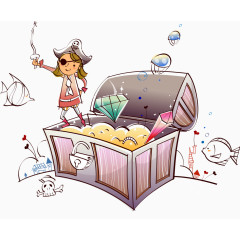 矢量宝箱里的小女孩