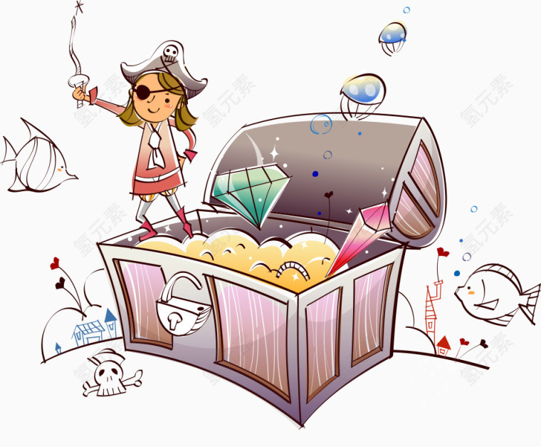 矢量宝箱里的小女孩