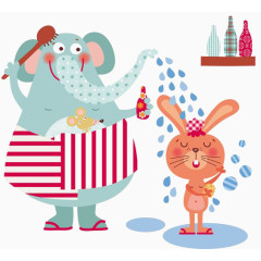 大象给兔子洗澡