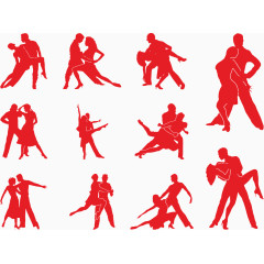 探戈双人舞剪影矢量图