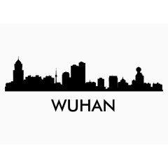 黑色城市地标建筑剪影武汉