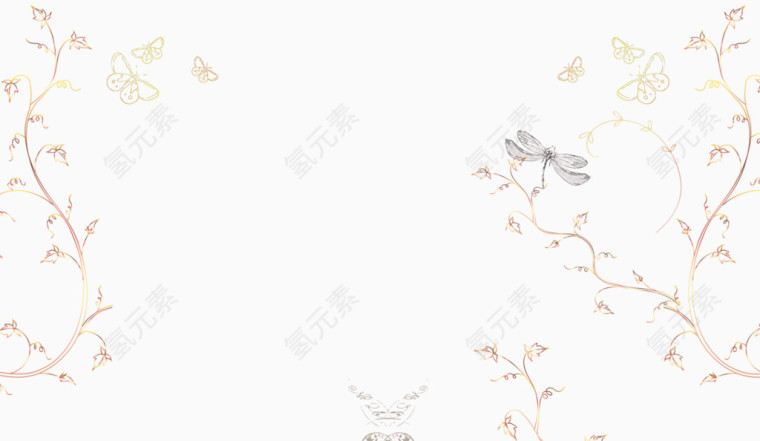 水彩浪漫超唯美手绘蜻蜓花纹