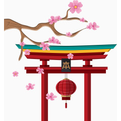 日本亭子与樱花