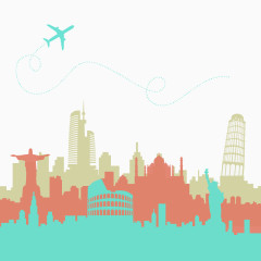 城市建筑扁平化飞机树木矢量下载