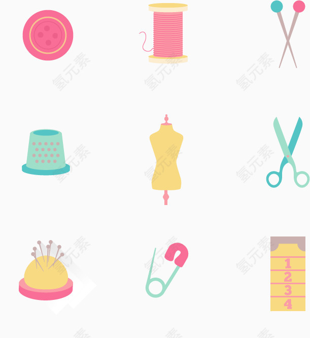 精致手工缝纫元素图标矢量图