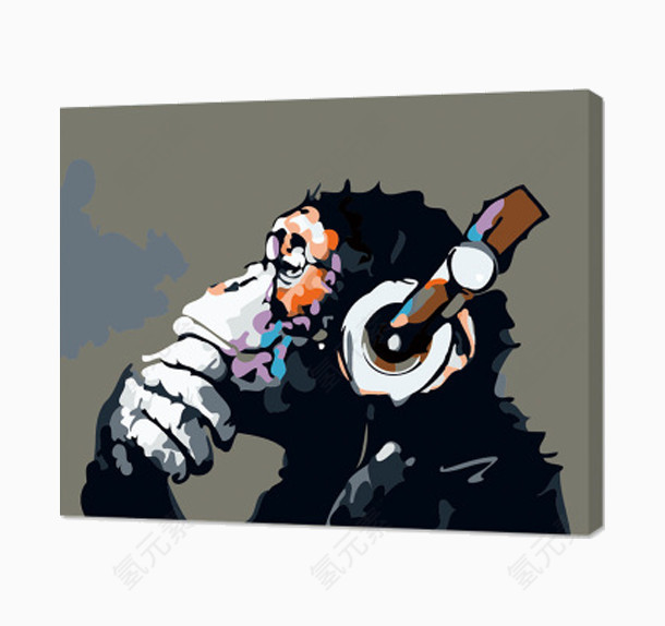 猴子听歌油画
