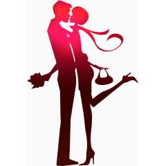 红色情侣剪影手绘人物