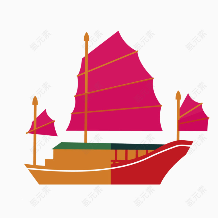 红色扁平喜庆帆船