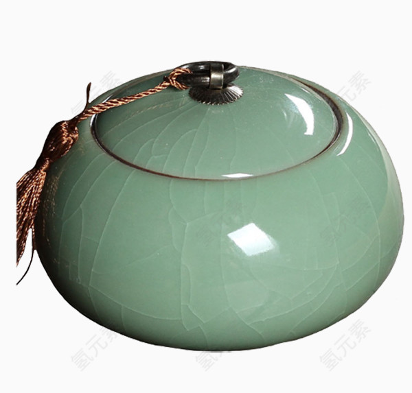 龙泉青瓷密封哥窑陶瓷锡罐