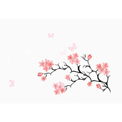 古代中国风粉色桃花枝蝴蝶