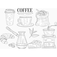 手绘咖啡甜点矢量