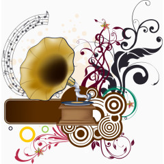 复古留声机花纹矢量设计图