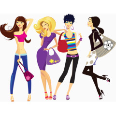 卡通手绘购物的女孩们