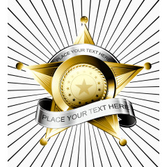 金属质感盾牌五角星丝带矢量素材