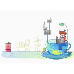 咖啡杯里看报纸