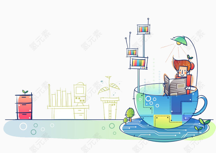 咖啡杯里看报纸