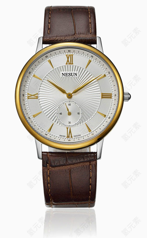 尼尚咖色真皮手表