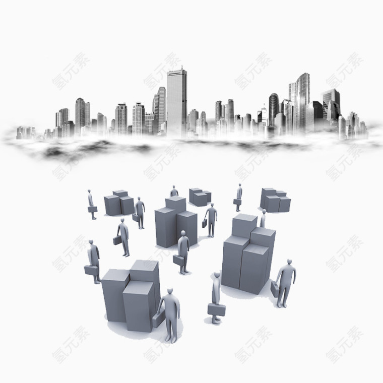 手绘城市商业繁荣