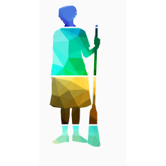 立体彩色打扫卫生男人剪影