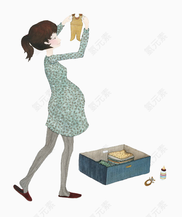 手绘幸福的准妈妈插画