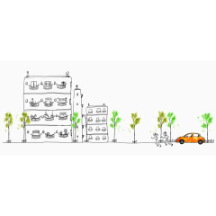 手绘跑步公园楼房