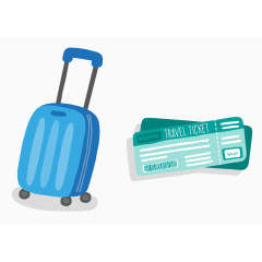 行李机票蓝色扁平化