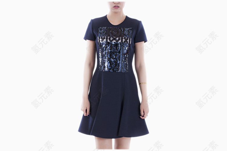 纯羊毛半袖亮片女士连衣裙