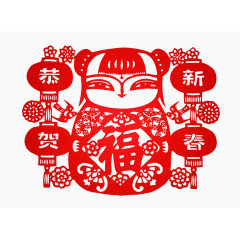 新年娃娃窗花剪纸