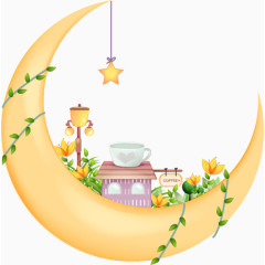 卡通可爱月亮船藤蔓