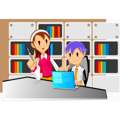 矢量讨论的员工  女人 书架