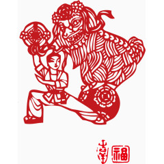 剪纸舞狮高清免抠素材