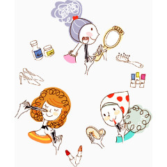 手绘女生在化妆