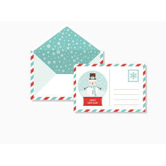 创意雪人明信片和信封矢量素材