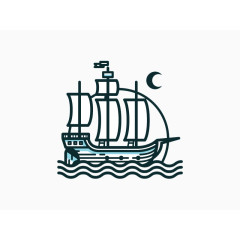 手绘轮船与月亮