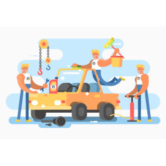 卡通工人修理汽车素材图片