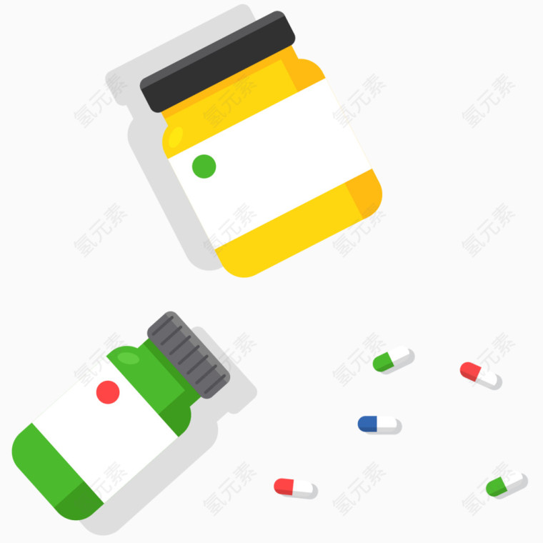 矢量卡通医疗彩色药瓶子胶囊