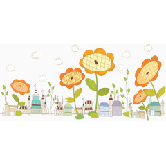 卡通建筑自然风景插画