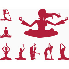 美女瑜伽动作剪影矢量图