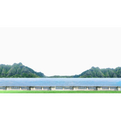 河堤河流山峰背景素材