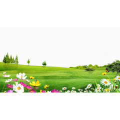 草地花朵树木风景素材