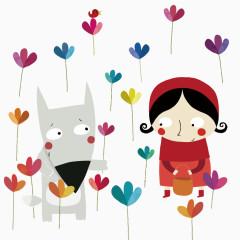 矢量小红帽和大灰狼